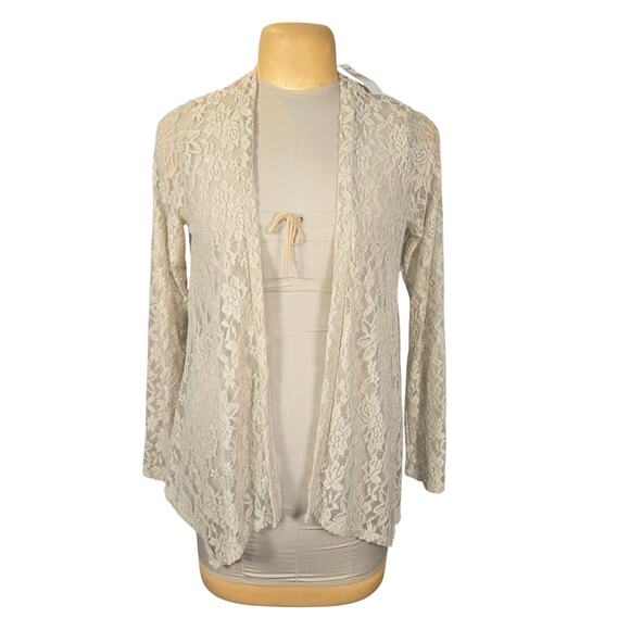 Daytrip Sweaters - Daytrip Buckle Lace‎ Flyaway Cardigan Large Cream Floral Sheer Open Front NWT